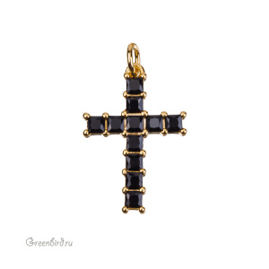 Подвеска "Крестик", кристаллы, золото, Jet (#SVA-FIAN-092G)