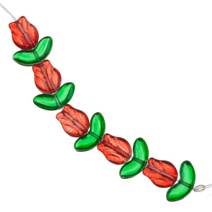 Бусины стеклянные "Цветы", красный, уп. 5 пар (#SVA-BEAD-60)