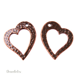 Подвеска "Сердце Hammertone", ант. медь, 1 шт. (#6122-18)
