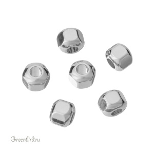 Бусина-шестигранник 4 мм, родий, 1 шт. (#SV1701-Bead-18R)