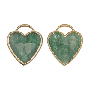 Подвеска "Каменное сердце большое", золото, зеленый, 1 шт. (#SH-PND-128G)