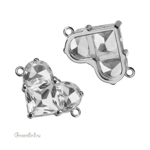 Коннектор "Большое кристальное сердце", фианиты, родий (#SVA-FIAN-903R)