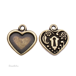 Подвеска-рамка сердце, ант. латунь, 1 шт. (#TC-2343)