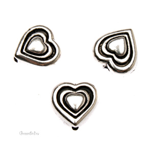 Бусина "Сердце", ант. серебро, 1 шт. (#TC-5545)