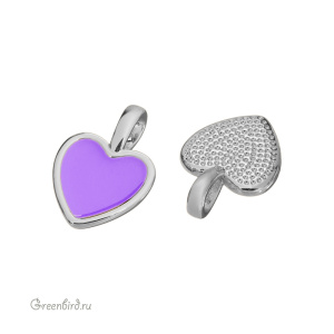 Подвеска с эмалью "Сердечко", родий, сиреневый, 1 шт. (#SV1701-Pendant-24)