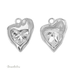 Подвеска "Сердце" 15 мм, фианит, родий (#SVA-FIAN-100R)