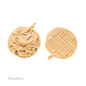 Подвеска с цветными фианитами "Зодиак - Рак", золото, 1 шт. (#SVA-ZOD-04G)