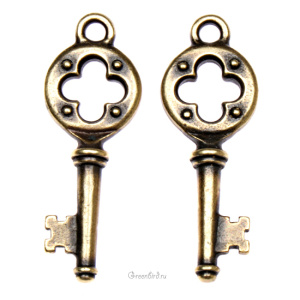 Подвеска "Ключ Quatrefoil", ант. латунь, 1 шт. (#TC-2338)
