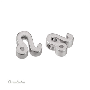 Бусина фигурная "Зодиак - Лев", матовый родий, 1 шт. (9JJ278), Корея