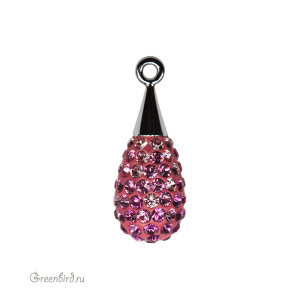 167563 подвеска Pave капля 20mm, родий, Fuchsia/Rose/Light Rose (#502/209/223)
