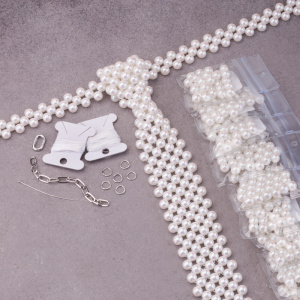 Набор материалов для плетения галстука из жемчуга 8 мм, Iridescent White (#GREENBOX_13_3)