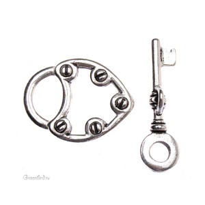 Тоггл "Замок и ключ", ант. серебро, 1 шт. (#TC-6170)