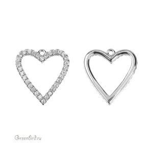 Подвеска "Сердечко" 13 мм, с фианитами, родий (#SVA-FIAN-022R)
