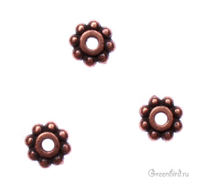 Спейсер "Бусинки" 6 мм, ант. медь, 1 шт. (#TC-0407)