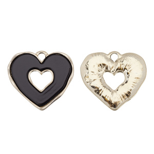 Подвеска "Сердце", золото, черный, 1 шт. (#CN-PN-150)