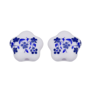 Бусина керамика с узором "Цветок" 15х14 мм, сине-белый, 1 шт. (#SVA-CRM-75)