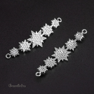 Центральный элемент с фианитами "Звезды", родий, 1 шт. (#SVA-FIAN-1110R)