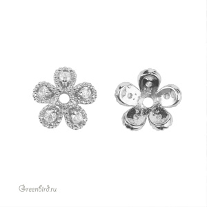 Шапочка с фианитами "Цветок", родий, 1 шт. (#SVAC-10R)