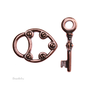 Тоггл "Замок и ключ", ант. медь, 1 шт. (#TC-6170)