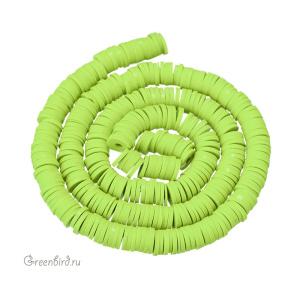 Каучуковые бусины "Диски", зеленый неон, нить (#SVA-RUB-023)