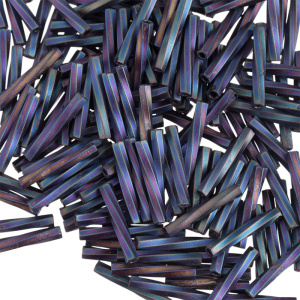 Бисер MIYUKI Twisted Bugle 12mm – Matte Black AB (#401FR), 10 г