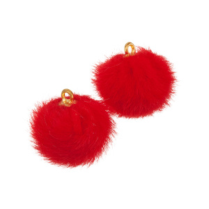 Подвеска "Помпон", красный, золотистый, 2 шт. (#SV1701-Pendant-158)