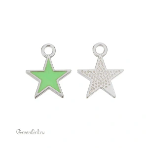 Подвеска с эмалью "Звездочка", родий, зеленый неон, 1 шт. (#SV1701-Pendant-49R)