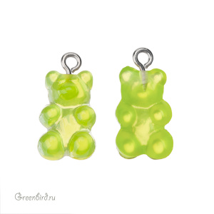 Подвеска "Мармеладный мишка", родий, зеленый, 1 шт. (#SVA-BASE-053R)