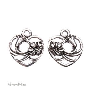 Подвеска "Сердце в цветах", ант. серебро, 1 шт. (#TC-2385)