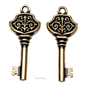Подвеска "Викторианский ключ", ант. латунь, 1 шт. (#TC-2339)