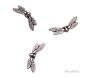 Бусина "Крыло стрекозы", ант. серебро, 1 шт. (#TC-5588)