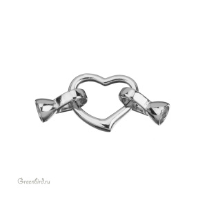 Замок часовой двойной "Сердце", родий, 1 шт. (#SV1701-Z012-R)