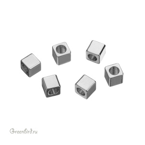 Бусина "Куб" 3 мм, родий, 1 шт. (#SV1701-Bead-03R)