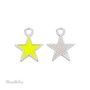Подвеска с эмалью "Звездочка", родий, желтый неон, 1 шт. (#SV1701-Pendant-131R)