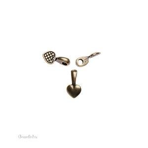 Бейл для вклеивания "Сердце", ант. латунь, 1 шт. (#TC-5733)