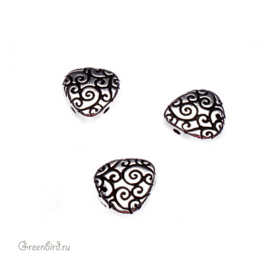 Бусина "Завитки" бриолетка, ант. серебро, 1 шт. (#TC-5669)