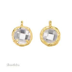 Подвеска круглая с кристаллом, 7,5 мм, золото, Crystal (#SVA-FIAN-159G)