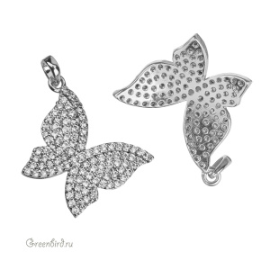 Подвеска "Бабочка" с фианитами 14 мм, родий (#SVA-FIAN-031R)