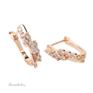 Швензы с английским замком и фианитами, золото, пара (#SVAE-045G)