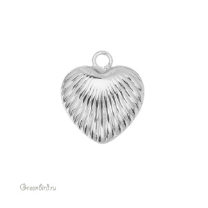 Подвеска "Сердечко-ракушка" 20 мм, родий, 1 шт. (#SV1701-Pendant-99R)