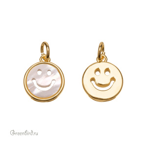 Подвеска "Смайл", золото, перламутр, 1 шт. (#SV1701-Pendant-09)