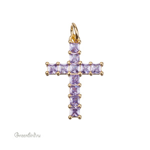 Подвеска "Крестик", кристаллы, золото, Violet (#SVA-FIAN-094G)