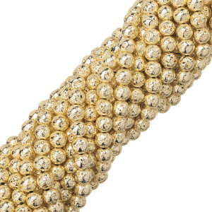 Бусины лава 8 мм, круглые, золотистый, нить (#SVA-SL-11)
