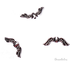 Бусина "Крыло ангела" малая, ант. серебро, 1 шт. (#TC-5674)