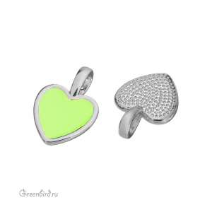 Подвеска с эмалью "Сердечко", родий, зеленый неон, 1 шт. (#SV1701-Pendant-28)