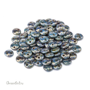 Lentil 2 отверстия 6mm, Turquoise/Bronze Picasso, 10 гр (#LG63130)