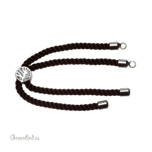 Основа-шнур для браслета, черный, родий, 1 шт. (#SVA-CORD-08R)