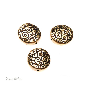 Бусина "Завитки" круг, ант. золото, 1 шт. (#TC-5671)