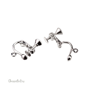 Клипсы с винтиком и колечком, родий, пара (9B036), Корея