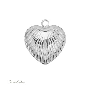 Подвеска "Сердечко-ракушка" 26 мм, родий, 1 шт. (#SV1701-Pendant-98R)
